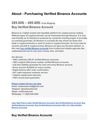 About - Purchasing Verified Binance Accounts