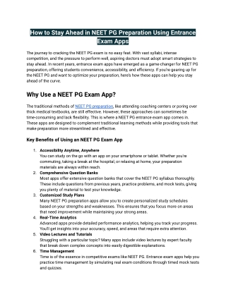 How to Stay Ahead in NEET PG Preparation Using Entrance Exam Apps