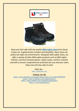Durable MSA Safety Shoes for Every Job – Shop at Spray Contec Inc.