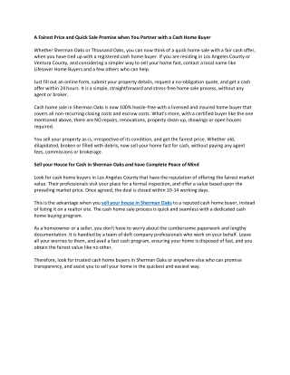 A Fairest Price and Quick Sale Promise when You Partner with a Cash Home Buyer