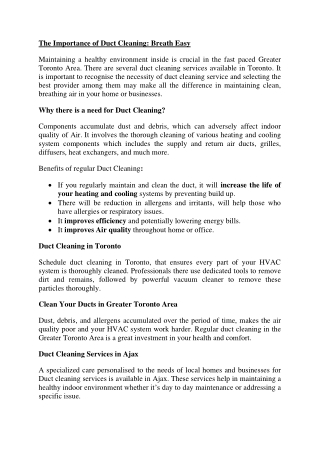 Duct Cleaning Services in Ajax Toronto