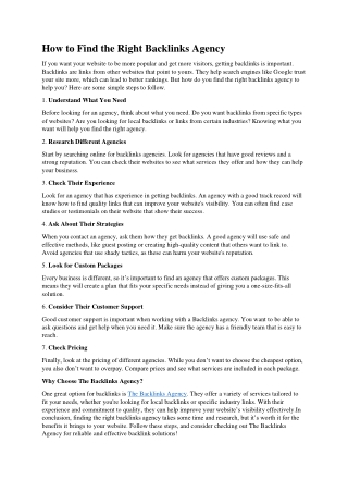 How to Find the Right Backlinks Agency