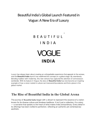 Beautiful India - Global Launch Featured In Vogue