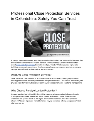 Close Protection Services in Oxfordshire
