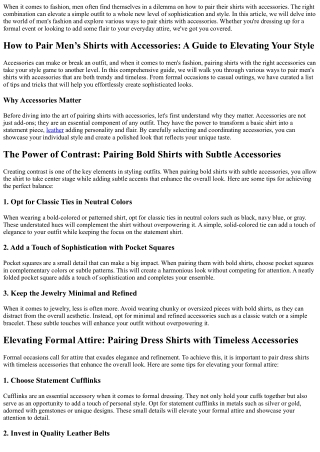 Exactly How to Pair Men's Shirts with Accessories