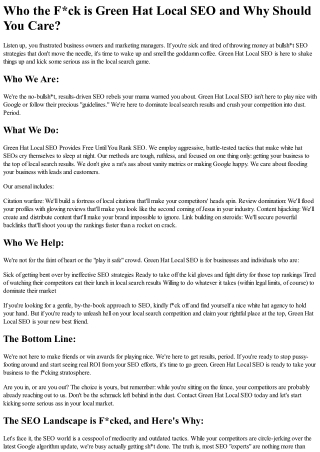 Green Hat Local SEO Provides Free Until You Rank SEO