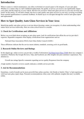 How to Spot Quality Auto Glass Services in Your Area