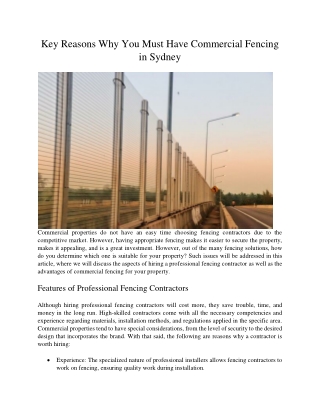 Key Reasons Why You Must Have Commercial Fencing in Sydney