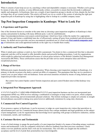Top Pest Inspection Companies in Kamloops: What to Look For