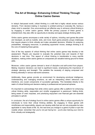 The Art of Strategy_ Enhancing Critical Thinking Through Online Casino Games