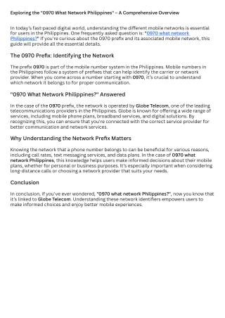 Exploring the 0970 What Network Philippines – A Comprehensive Overview