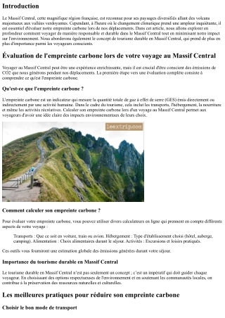 **Évaluation de l'empreinte carbone lors de votre voyage au Massif Central**