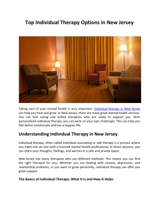 Top Individual Therapy Options in New Jersey