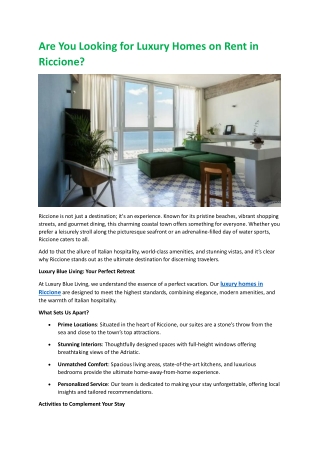 Are You Looking for Luxury Homes on Rent in Riccione