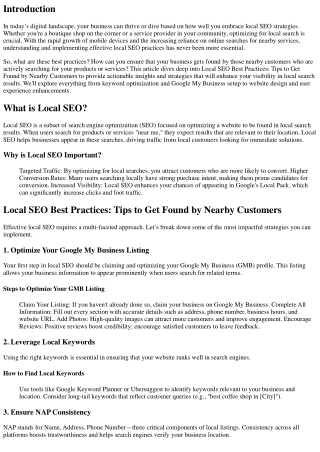Local SEO Best Practices: Tips to Get Found by Nearby Customers