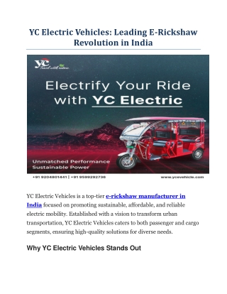 YC Electric Vehicles Leading E-Rickshaw Revolution in India