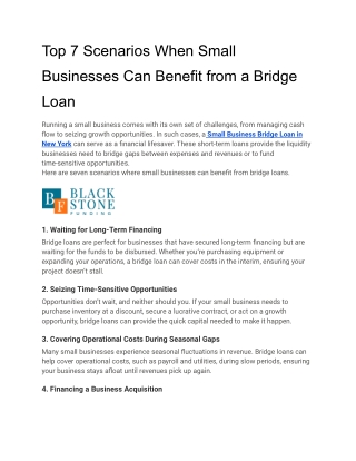 Scenarios When Small Businesses Can Benefit from a Bridge Loan