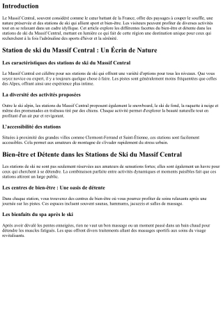Bien-être et Détente dans les Stations de Ski du Massif Central