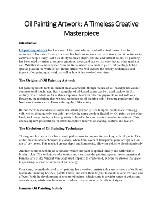 Oil Painting Artwork: A Timeless Creative Masterpiece