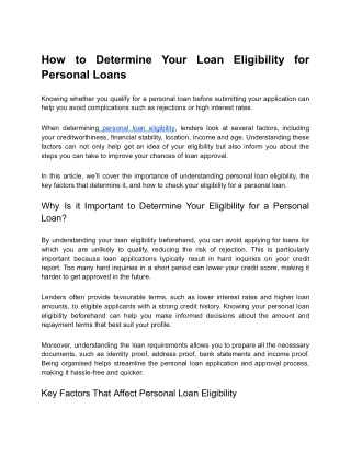 How to Determine Your Loan Eligibility for Personal Loans