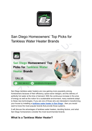 San Diego Homeowners’ Top Picks for Tankless Water Heater Brands