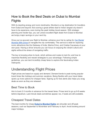 How to Book the Best Deals on Dubai to Mumbai Flights