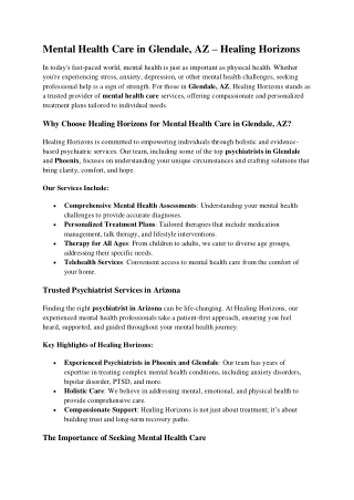 Mental Health Care | Best Holistic Psychiatry Services in Glendale