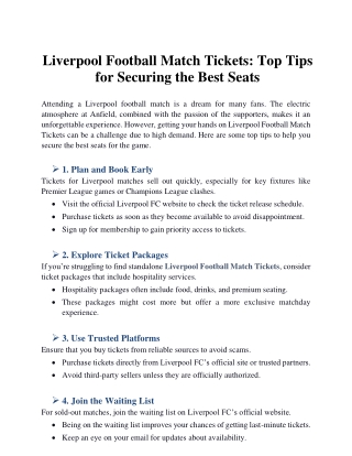 Liverpool Football Match Tickets: Top Tips for Securing the Best Seats