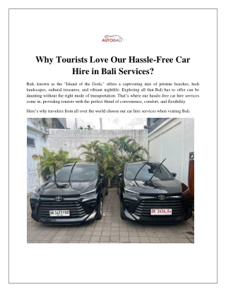 Why Tourists Love Our Hassle-Free Car Hire in Bali Services