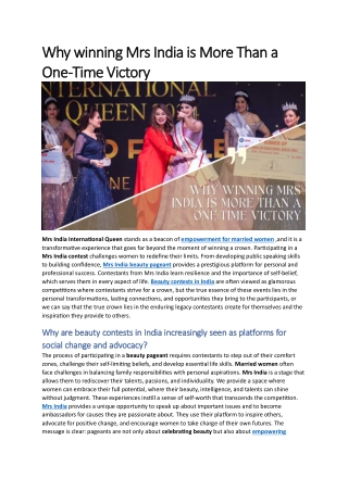 Why winning Mrs India is More Than a One time victory