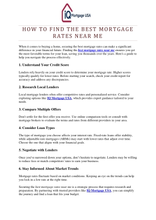 How to Find the Best Mortgage Rates Near Me