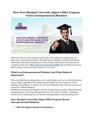 How Does Manipal University Jaipur’s MBA Program Foster Entrepreneurial Mindsets
