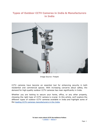 Types of Outdoor CCTV Camera in India & Manufacturers in India