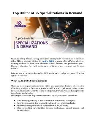 Top Online MBA Specializations In Demand