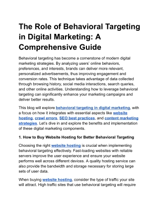 The Role of Behavioral Targeting in Digital Marketing: A Comprehensive Guide