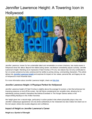 Jennifer Lawrence Height_ A Towering Icon in Hollywood