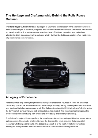 The Heritage and Craftsmanship Behind the Rolls Royce Cullinan