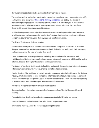 Revolutionizing Logistics with On-Demand Delivery Services in Nigeria