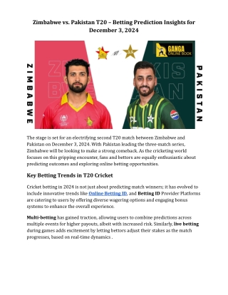 Zimbabwe vs. Pakistan T20 – Betting Prediction Insights for December 3, 2024