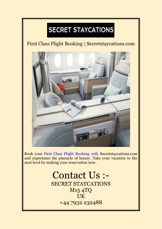 First Class Flight Booking | Secretstaycations.com