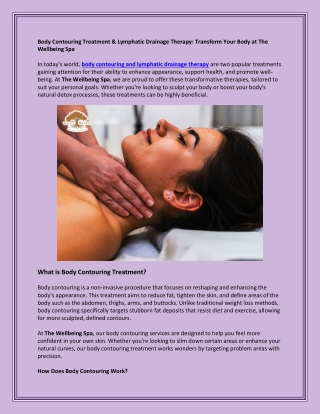 Body Contouring Treatment & Lymphatic Drainage Therapy