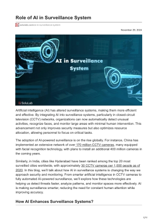 Role of AI in Surveillance System
