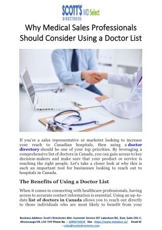 Why Medical Sales Professionals Should Consider Using a Doctor List