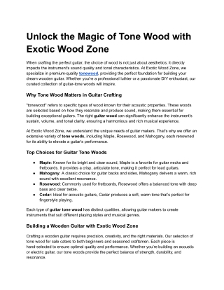 Unlock the Magic of Tone Wood with Exotic Wood Zone