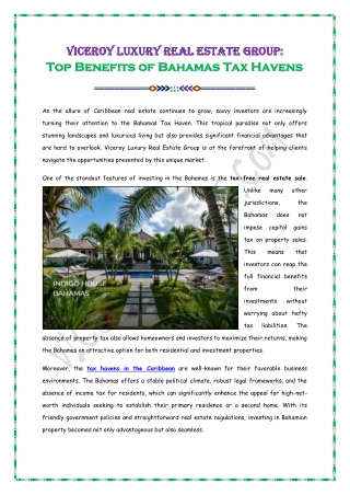 Top Benefits Of Bahamas Tax Havens