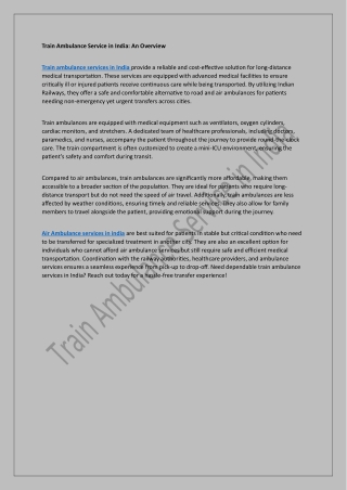 Train Ambulance Service in India: An Overview