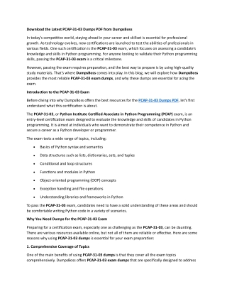 PCAP-31-03 Dumps PDF: Quick Preparation with DumpsBoss