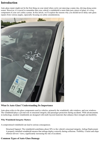 Why You Should Never Delay Auto Glass Repairs: A Safety Perspective