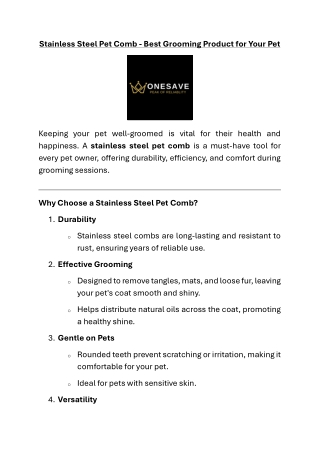 Stainless Steel Pet Comb