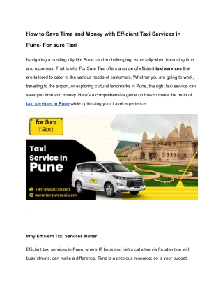 How to Save Time and Money with Efficient Taxi Services in Pune- For sure Taxi